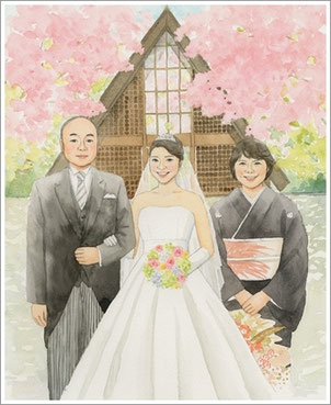 桜を背景に結婚式のサンクスボード