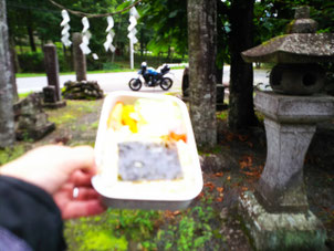 P6.大葦神社の軒先をお借りして弁当