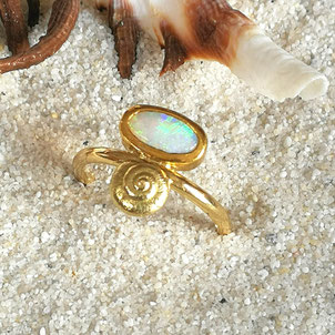 Schnecken Schmuck Ring Gold mit Opal