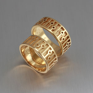 Trauringe, 3D-Modell, 750 Gelbgold, John-Michael Mendizza, Einzelstück, Werkstatt, Unikat, Goldschmiede Backhaus