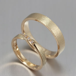 Trauringe Gelbgold 585, Brillianten, Steinschlag, Dorothea Siegert, Anferitigung, Steinschlag, Werkstatt, Goldschmiede Backhaus