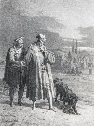 Faust und Wagner auf dem Osterspaziergang, Lithographie von Gustav Schlick