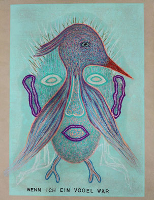 Wenn ich ein Vogel wär: Druck und Ölpastell auf Büttenpapier, je 65 x 48 cm, 2023