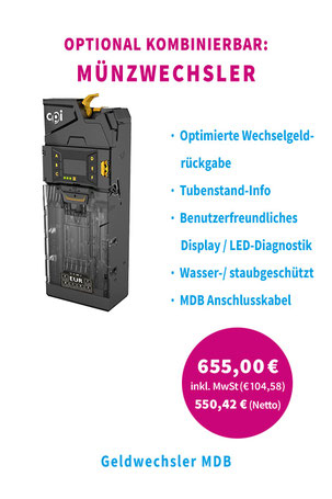 Umfangreiches Snackautomaten Zubehör - Modul-Erweiterungen Münzwechsler bei SNACKAUTOMATEN KAUFEN 24 - Snackbox24 | FineSnack 