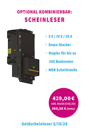 Umfangreiches Snackautomaten Zubehör - Modul-Erweiterungen Geldscheinleser bei SNACKAUTOMATEN KAUFEN 24 - Snackbox24 | FineSnack 
