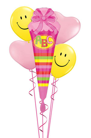 Ballon Luftballon Heliumballon Folienballon Ballonstrauß Bouquet A B C Schule Schulkind Einschulung Schultüte Smiley Überraschung Geschenk Foto 1. Schultag Herz Versand Helium blau rosa pink