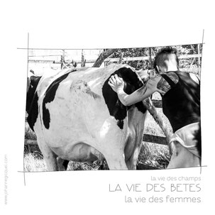 photo noir et blanc femme paysanne vache paysames - Johanne Gicquel artiste auteure nature bretagne 