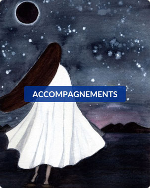 Peinture de Lorina représentant une femme marchant vers l’aube dans la nuit, symbole de cheminement et de transformation.