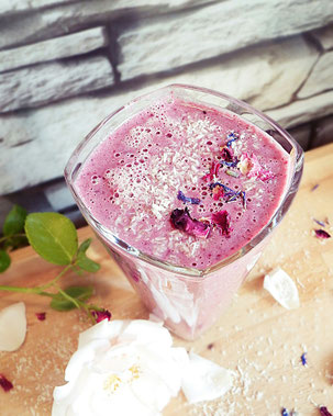 Shake, Vanille, Jochelbeeren, Kokos, Blüten, Vegan