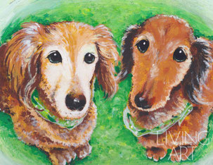 絵画/油絵犬2頭/オーダーメイドで額縁は作りました - 置物、オブジェ