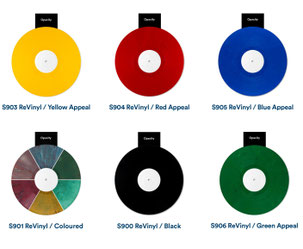 Werksfoto: "RE-Vinyl"-Farbmuster aus dem Produkt-Katalog der Firma Optimal:Media 