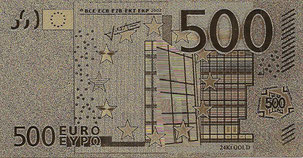 BILLETE UNIÓN EUROPEA - 500 EUROS (RÉPLICA GOLD 24 KT. - 999) (SC/UNC) PLANCHA - 12€.