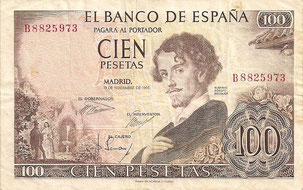 BILLETE ESPAÑA - PICK - P150 - 100 PESETAS (GUSTAVO ADOLFO BECQUER) 1.965 - SERIE B (MBC/VF) DOBLADO POR LA MITAD - 6€.