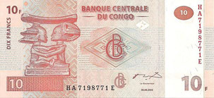 BILLETE CONGO - PICK - P93A - 10 FRANCOS CONGOLEÑOS - 2.003 - SERIE HA (SC/UNC) PLANCHA - 2,50€.