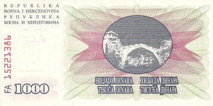 BILLETE BOSNIA Y HERZEGOVINA - PICK - P15a - 1.000 DINARES - 1.992 - SERIE FA (SC/UNC) PLANCHA - 6€.
