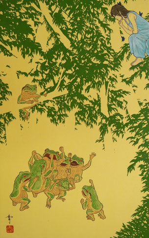 「ざわめき」　Ｍ10　土佐麻紙・膠・胡粉・岩絵の具