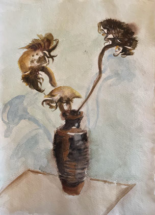 'Sunflower Seed Heads', watercolour