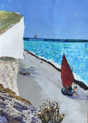 'Birling Gap', Collage and watercolour