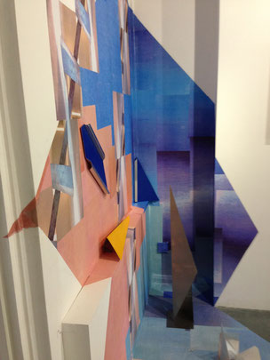 'Out of the Corner', aluminum, coloured paper, 150 x 100 cm