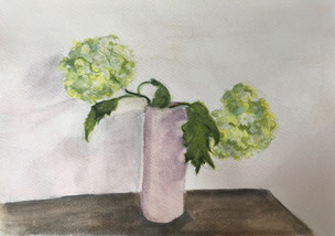 'Green Hydrangeas', watercolour, 21 x 29.5cm