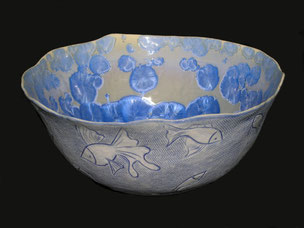 Saladier bleu motif extr "poissons"