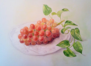 果物・野菜 - 水彩画・日本画（季節のお花とさくらんぼ）