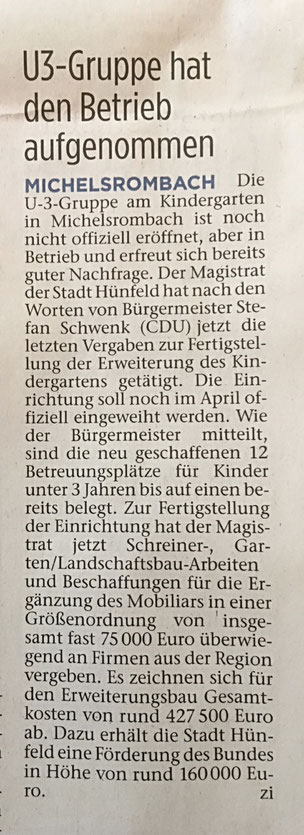 Presseartikel aus der Hünfelder Zeitung vom 23.03.2018