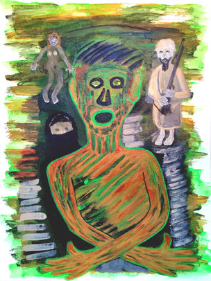 Hilferuf: Frausein in Afghanistan, 40 x 30 cm, Acryl auf Papier, 2021