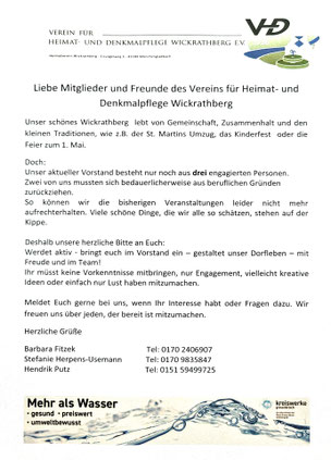 Rundschreiben vom Vorstand des VHD
