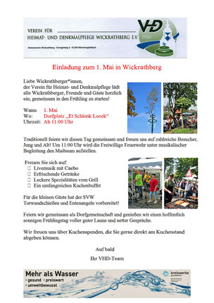 Einladungsschreiben zum 1. Mai des VHD