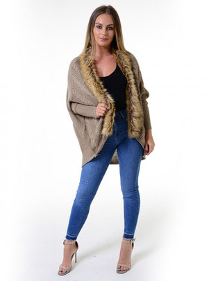 Cardigan mit Fellimitat-Kragen