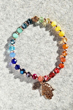 Regenbogenarmband Fartima Nr.2, Schildkröte, Hand, Fartima, Roségold, Bunt ,Unikate, ff-Unikate, Glas, Regenbogen