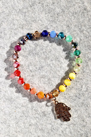 Regenbogenarmband Fartima Nr.4, Schildkröte, Hand, Fartima, Roségold, Bunt ,Unikate, ff-Unikate, Glas, Regenbogen