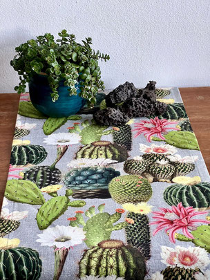 Tischläufer Kaktus ca.40x140cm, Blüten Kaktehn, Kaktus, Stacheln, Tischwäsche, Unikate,  Natur