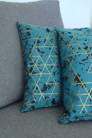 Kissenhülle Bermuda 2er set 40x60 cm, Geometrisch, Dreiecke, gold,, Petrol, Unikate,Flecken, Unikat, grun, grau, Uni, Kissenhülle, 40x60cm, Polyester, Heimtextilien, Wohntextilien, Kissenbezug, Decokissen, 