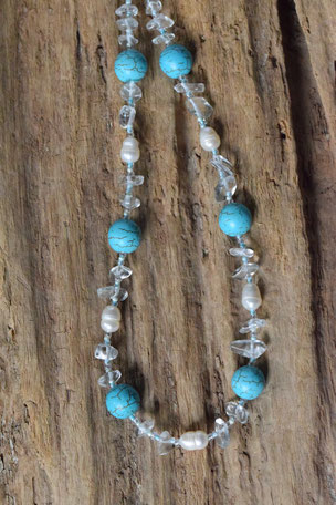 Edelsteinkette Wassertropfen, Schmuck, Kette, Glas, Türkenit, Süswasserperle, Perle, 