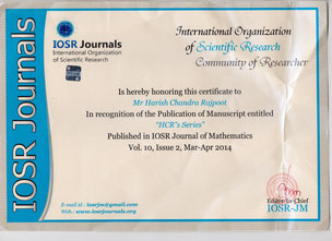 HCR's Series (Expansion of Factorial of any Natural Number as Summation) Certified by International Organization of Scientific Research in March, 2014