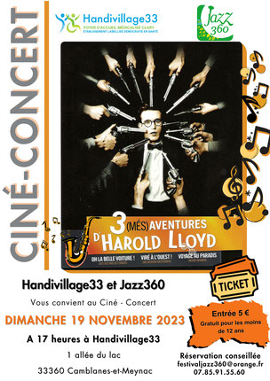 Ciné Concert Handivillage 33 & Jazz360, dimanche 19 novembre 2023 17h00, 1 allée du lac, Camblanes-et-Meynac