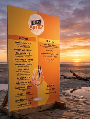 Grafica realizzata ad Ischia per la pubblicazione dei costi dell'aperitivo Aperol al tramonto 