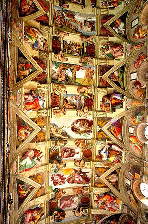 Miguel Ánguel, Bóveda de la Capilla Sixtina. Fresco, 13 x 36 m. Ciudad del Vaticano, Palacios Vaticanos, Capilla Sixtina. 1508-1512