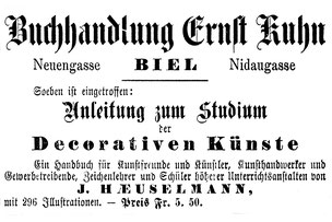 Inserat vom Tagblatt der Stadt Biel,  11. Januar 1885.