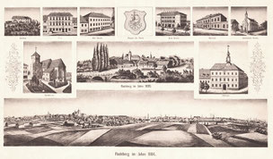 Stadtansichten Radeberg um 1884, Sammelblatt mit wichtigen Gebäuden