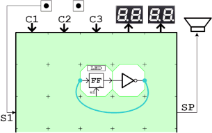 Lチカ回路のブロック実装図(2ブロックだけで作る回路例)