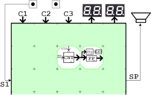 電子蛍のブロック実装図(2ブロックだけで作る回路例)