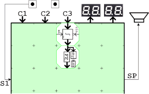 8段階LED明滅のブロック実装図(2ブロックだけで作る回路例)