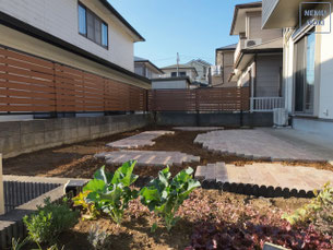 木目調、フェンス、ガーデン、土壌改良、石畳、リフォーム、雑草対策、外構工事、エクステリア、ガーデン、君津市