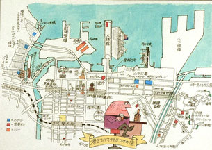 水彩画　港ヨコハマ行きつけの店　柳原良平　2004(平成16)年