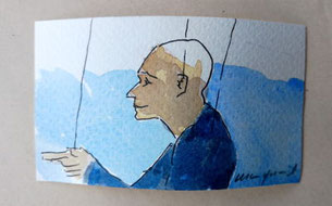 der zielbewusste mensch, aquarell, figur als marionette