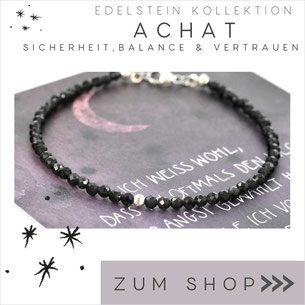  Edelsteine Achat Armband mit schwarzen Steinen & 925 Silber Verschluß