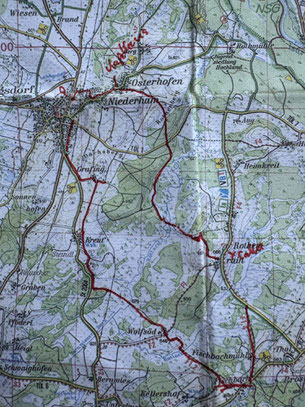 Unsere Tour (auf Papier und mit Filzstift statt in einer App)